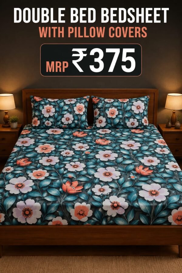 Double bed bedsheet with pillow cover